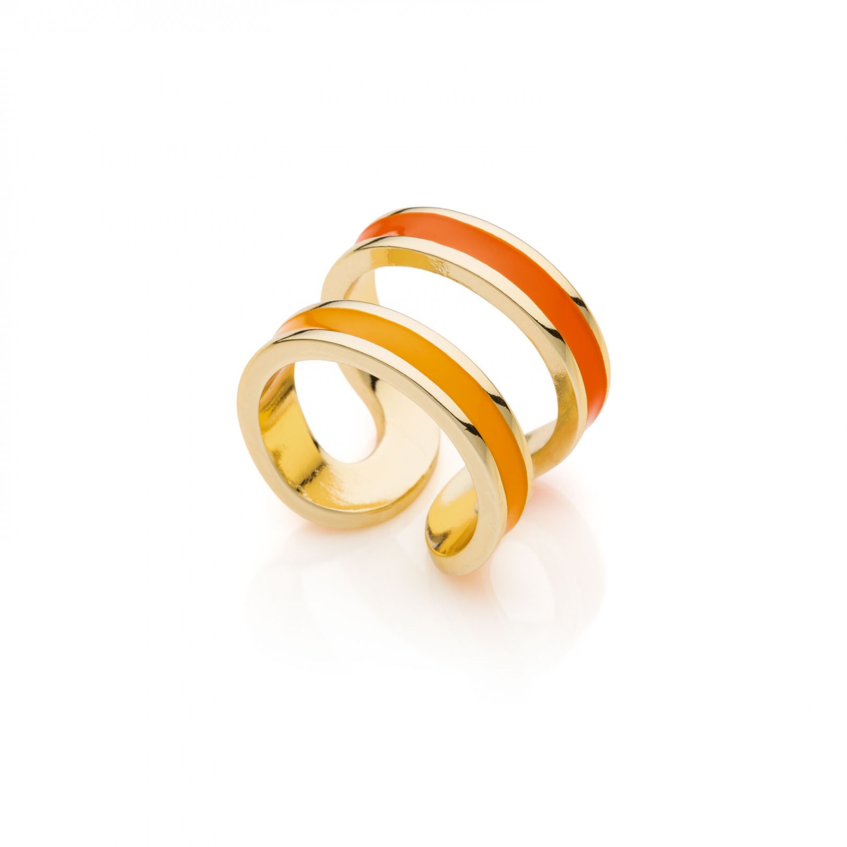 UNOAERRE Anello dorato con smalto arancio