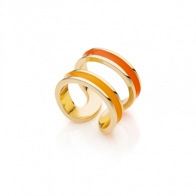 UNOAERRE Anello dorato con smalto arancio