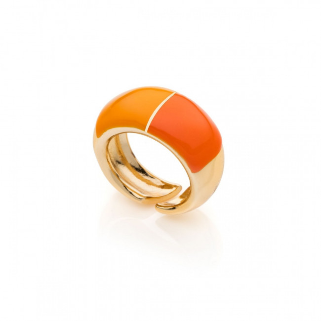 UNOAERRE Anello in bronzo dorato con smalto arancio