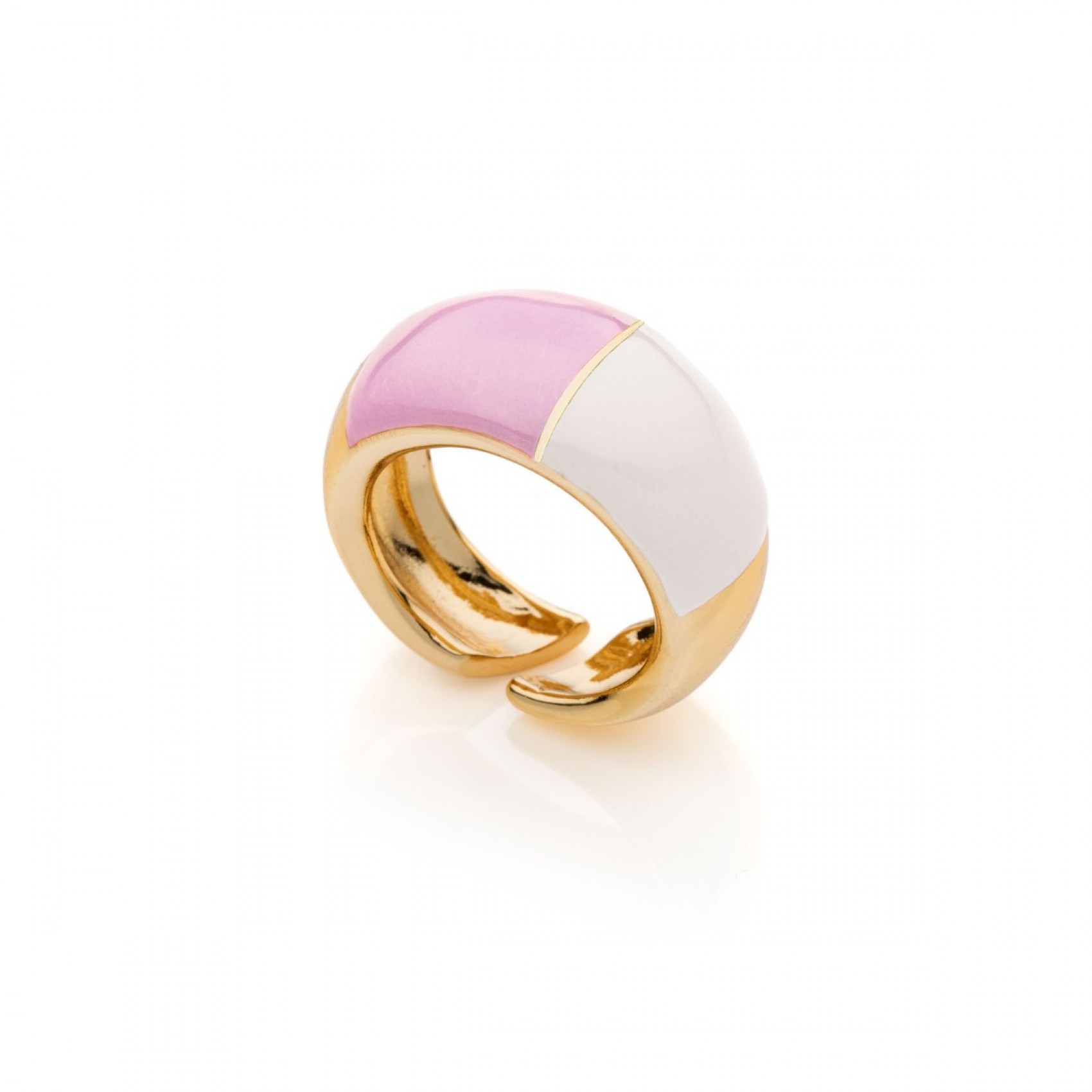 UNOAERRE Anello in bronzo dorato con smalto rosa e bianco