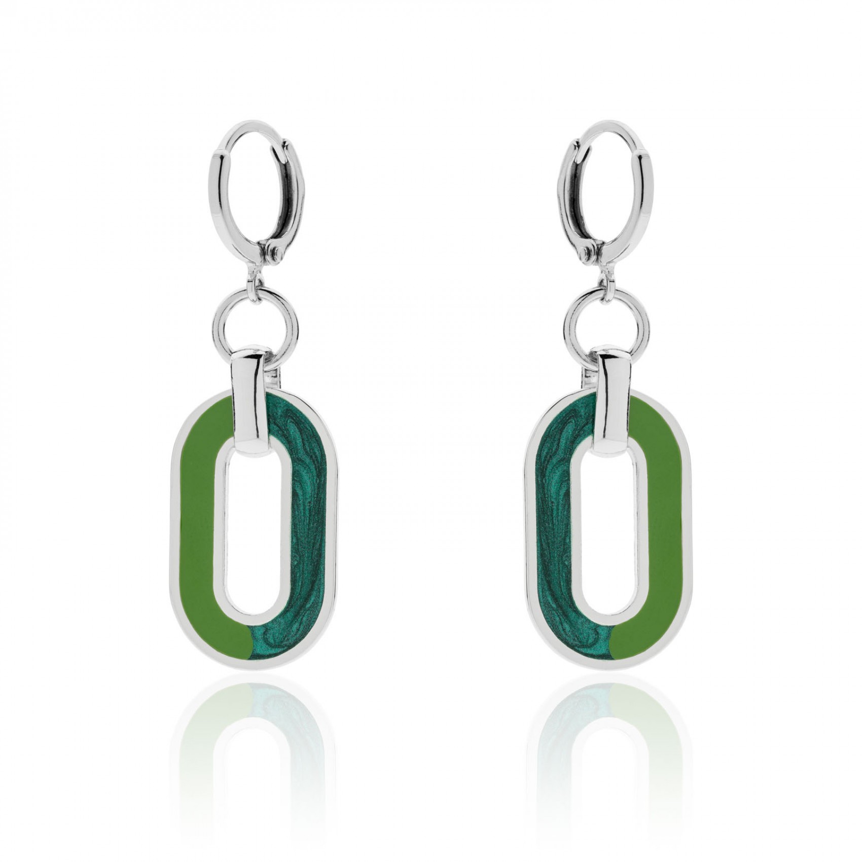 UNOAERRE Orecchini in bronzo argentato con smalto verde